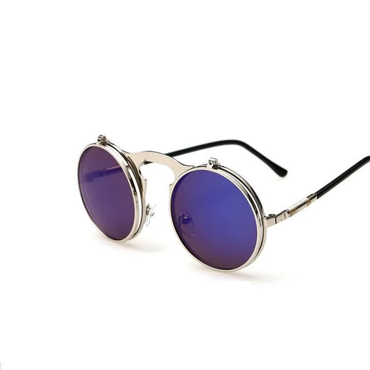 Retro Flip Round Steampunk Style Sunglasses