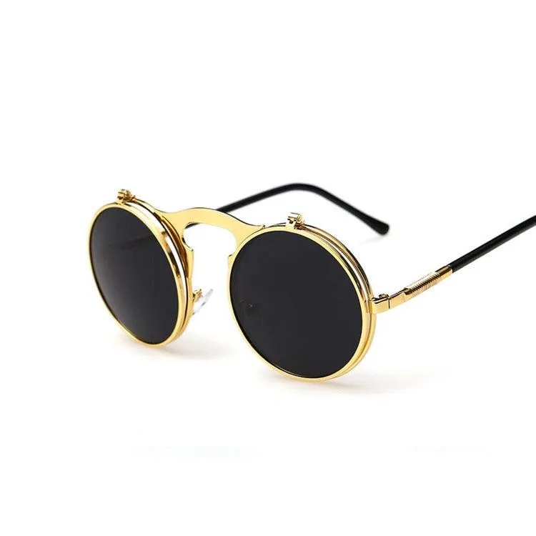 Retro Flip Round Steampunk Style Sunglasses