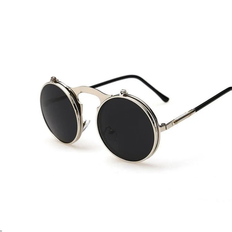 Retro Flip Round Steampunk Style Sunglasses