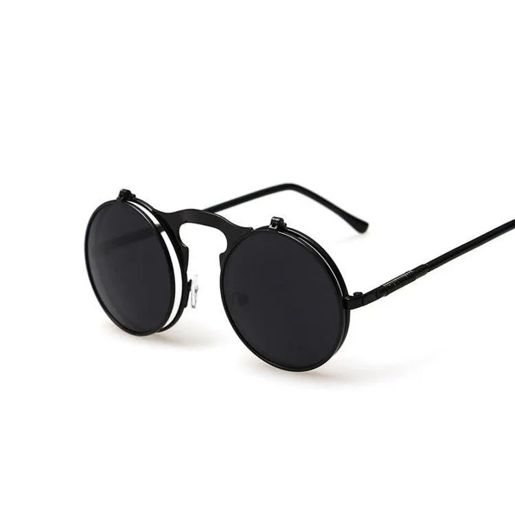 Retro Flip Round Steampunk Style Sunglasses