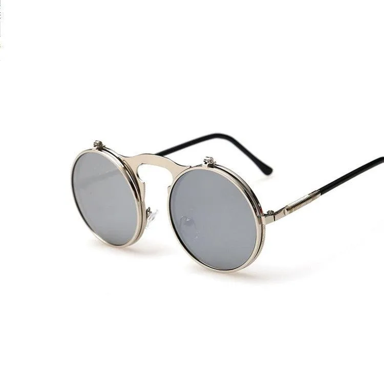 Retro Flip Round Steampunk Style Sunglasses