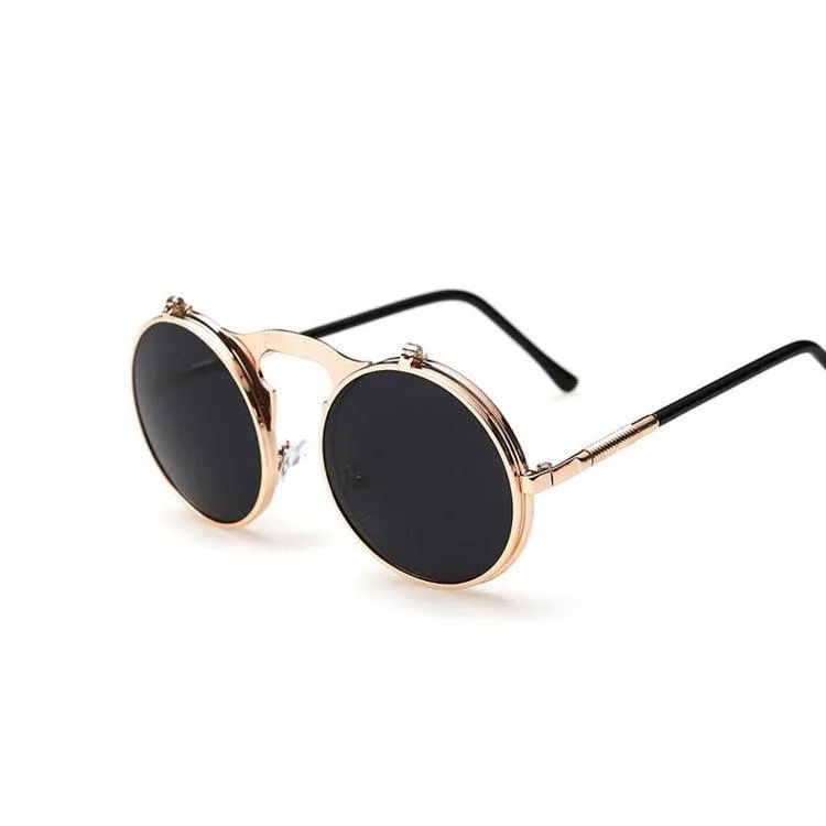 Retro Flip Round Steampunk Style Sunglasses