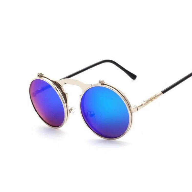 Retro Flip Round Steampunk Style Sunglasses