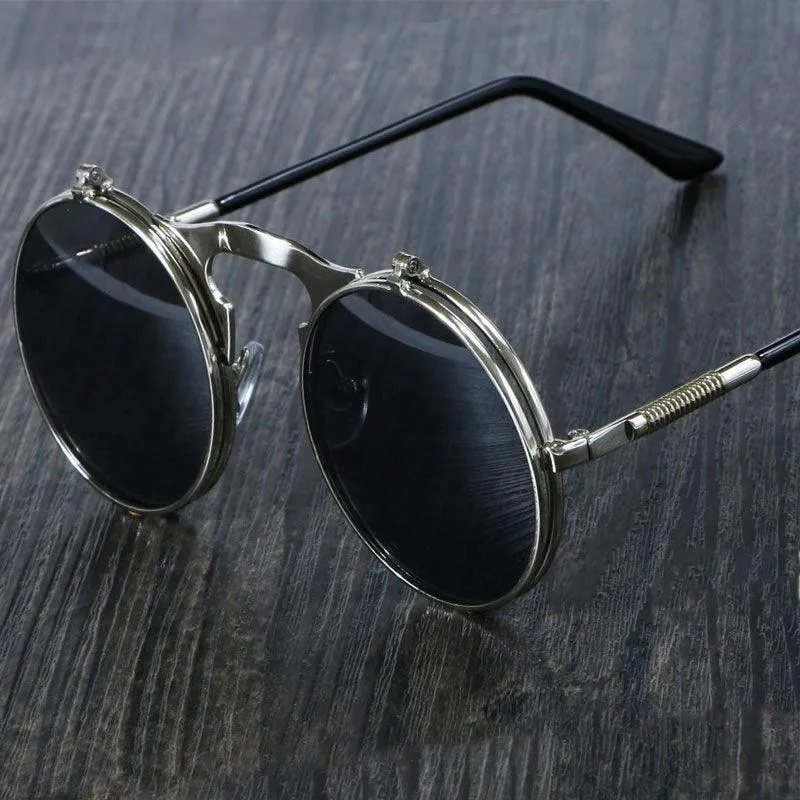 Retro Flip Round Steampunk Style Sunglasses