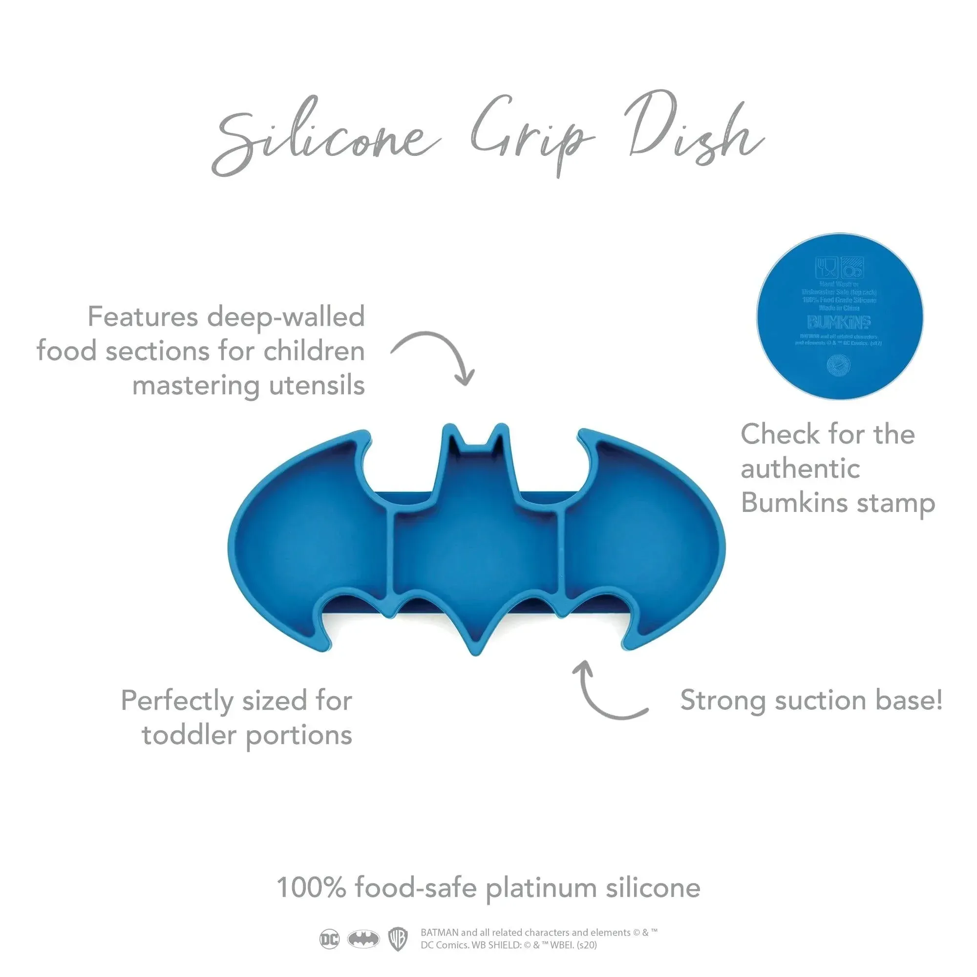 Silicone Grip Dish: Batman Blue