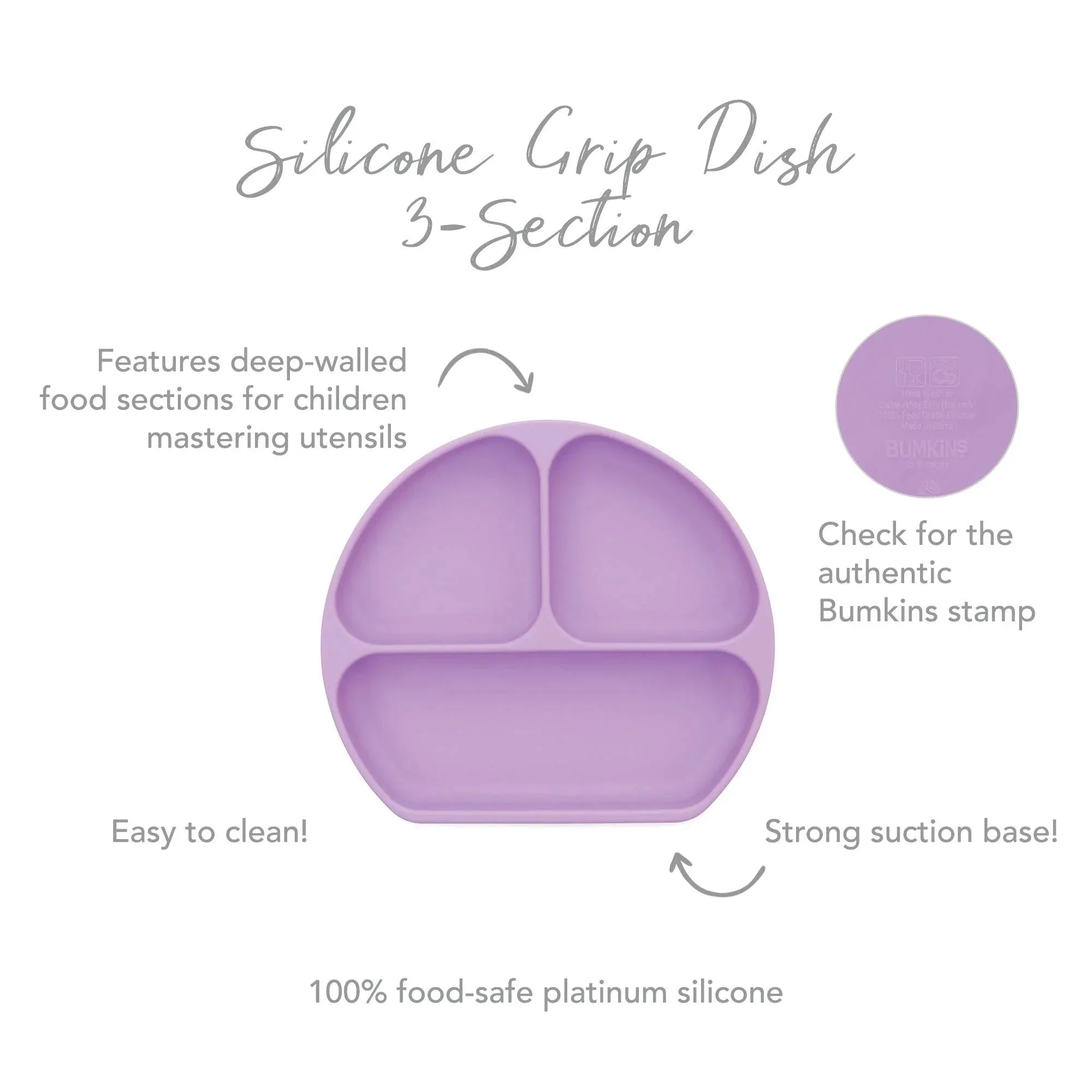 Silicone Grip Dish with Lid (3 Section): Lavender