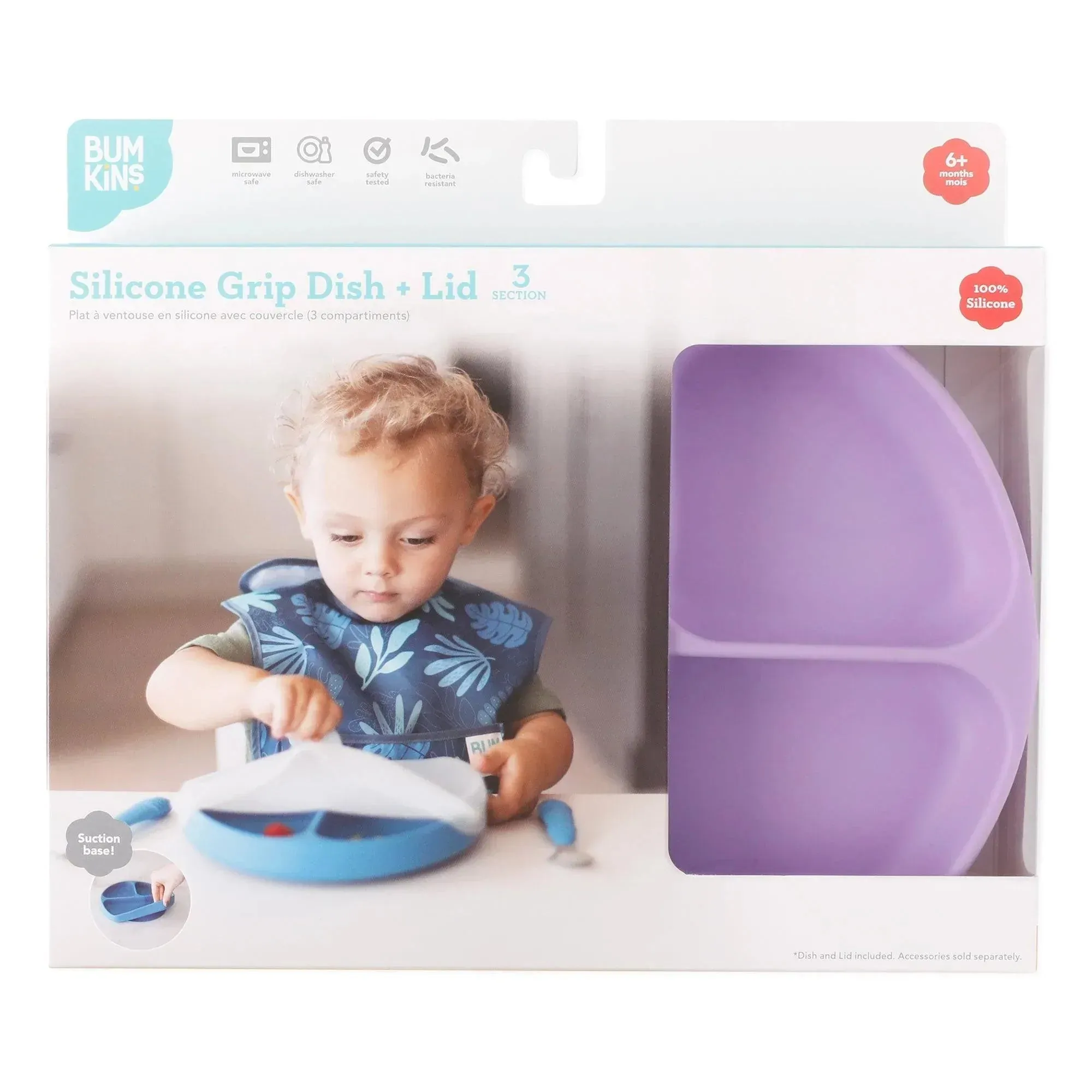 Silicone Grip Dish with Lid (3 Section): Lavender