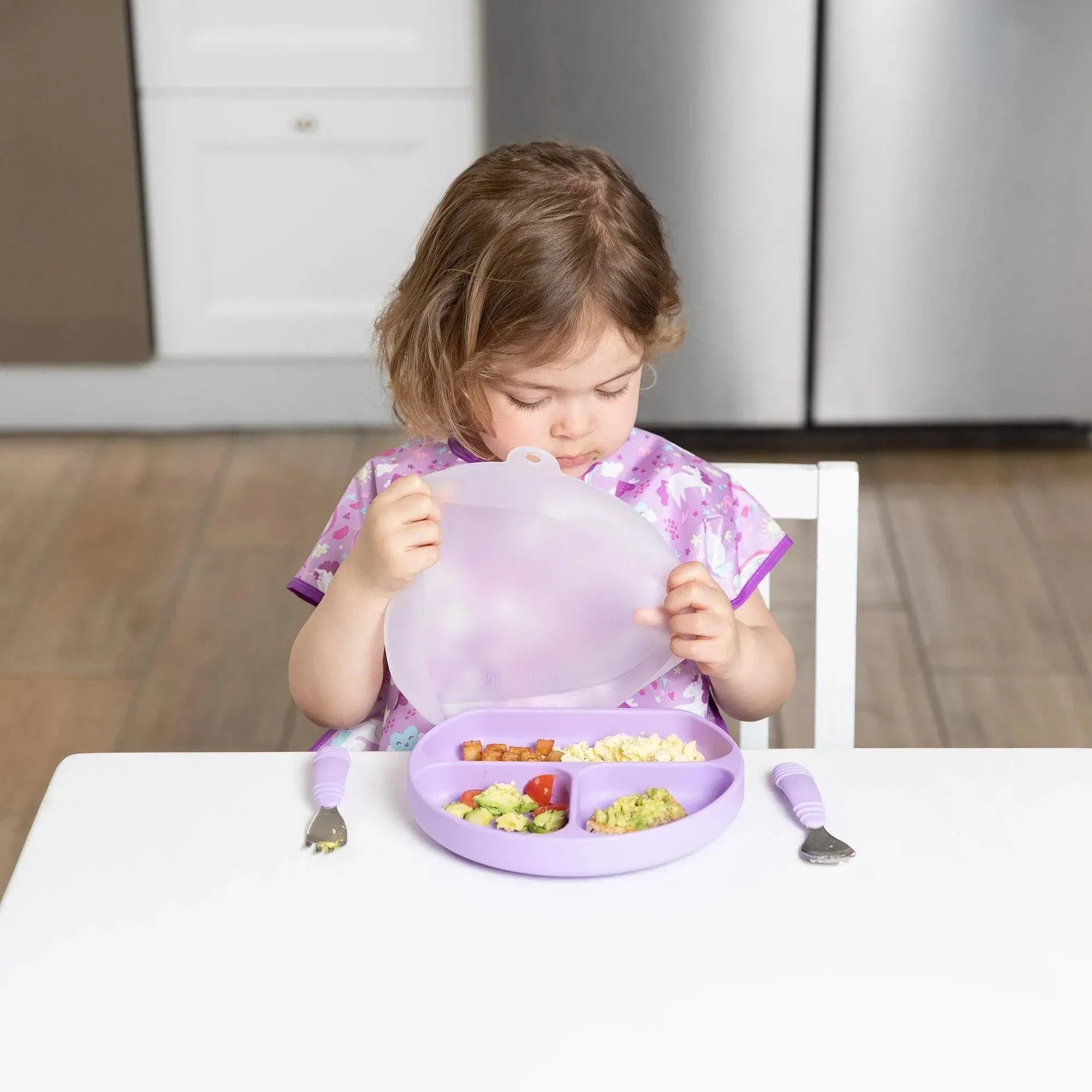 Silicone Grip Dish with Lid (3 Section): Lavender