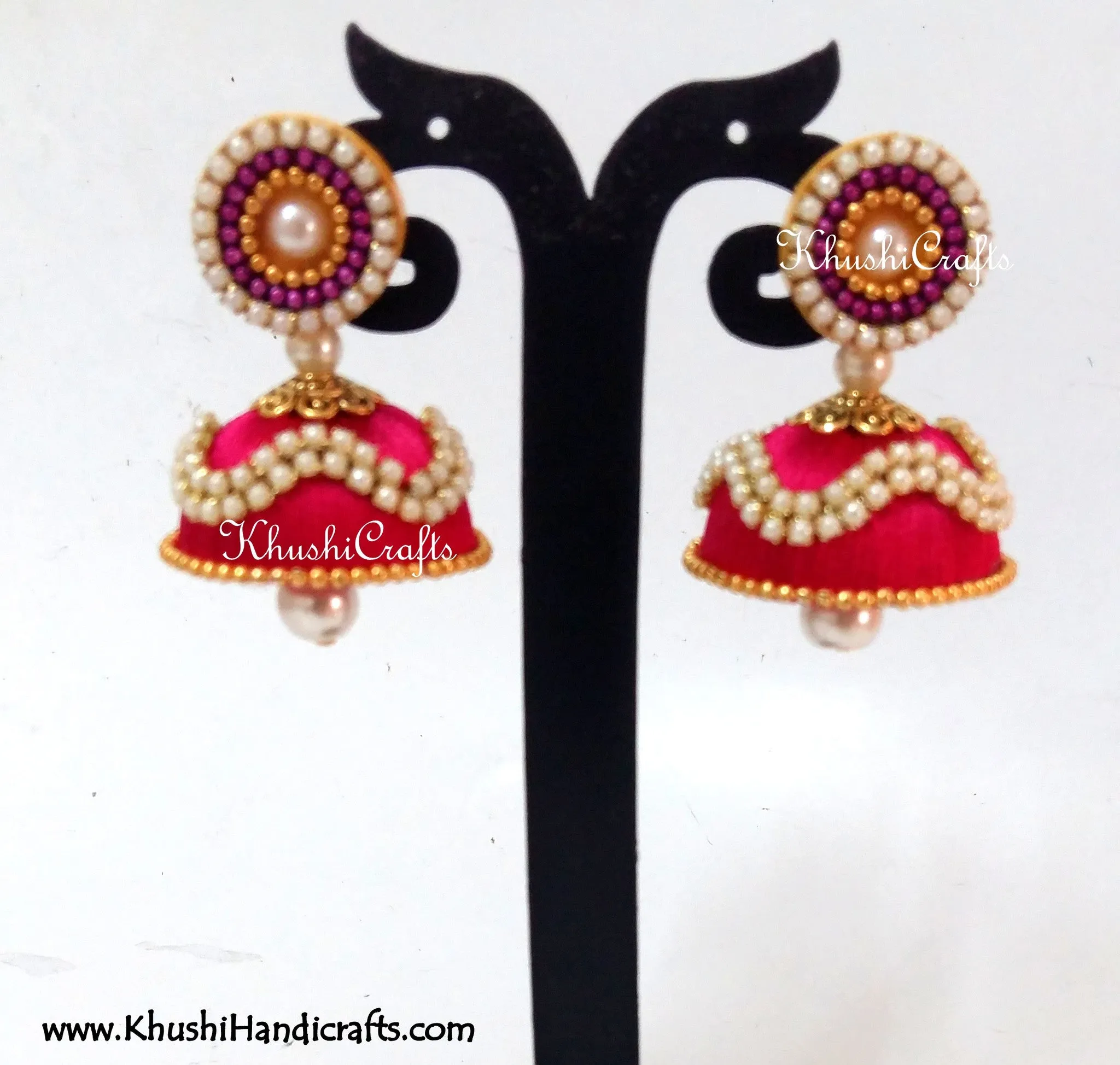 Silk Jhumkas with Pearl work