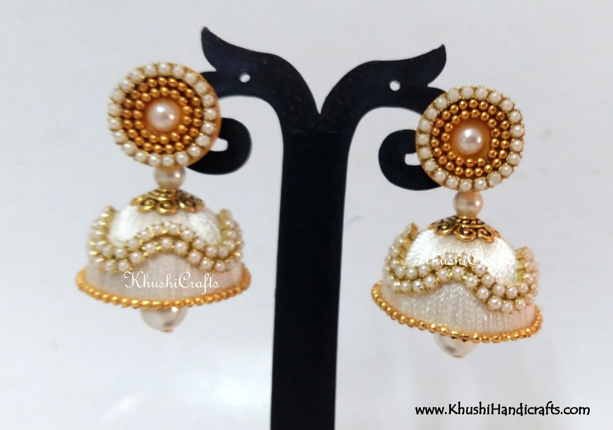 Silk Jhumkas with Pearl work