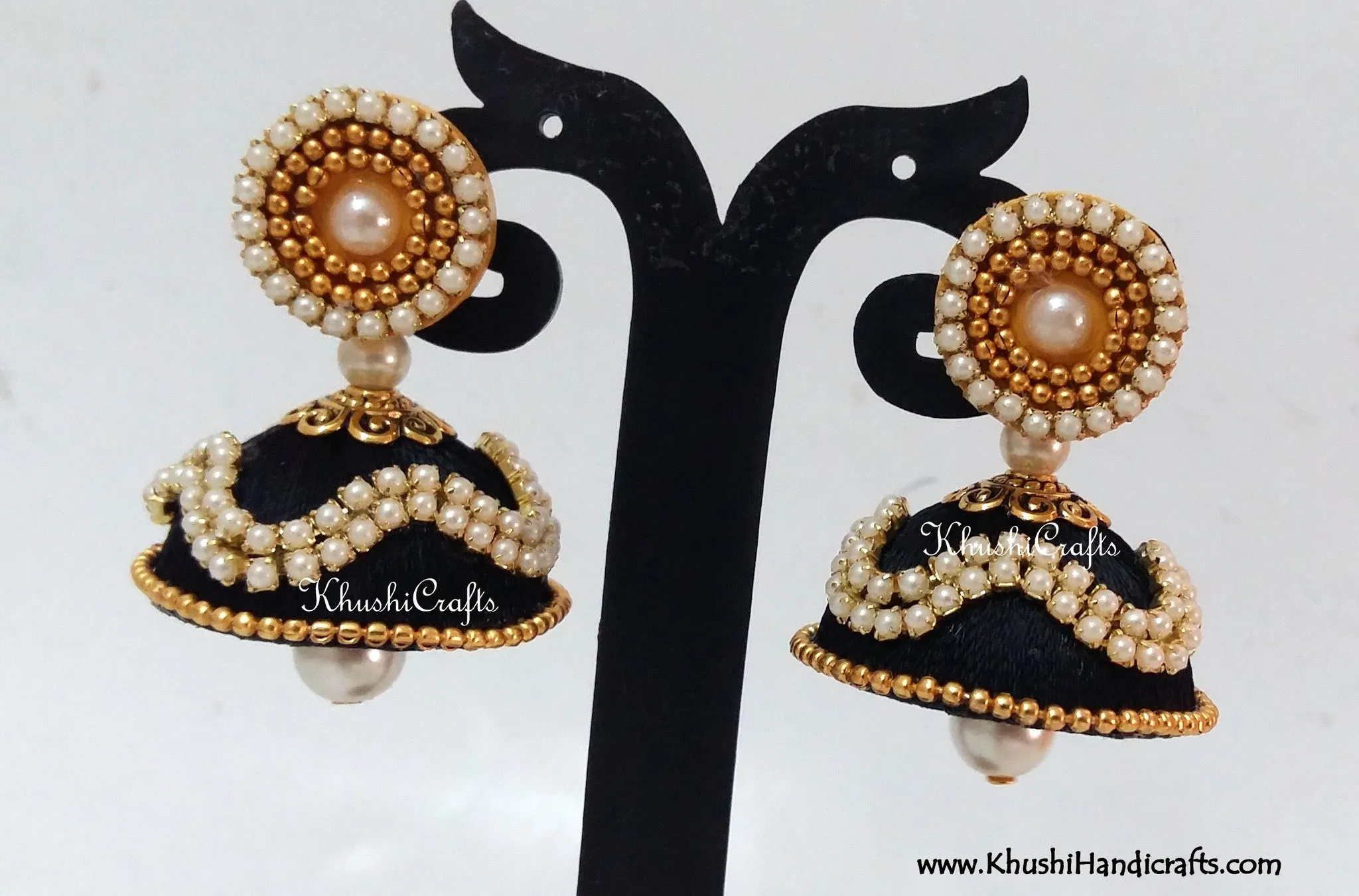 Silk Jhumkas with Pearl work