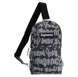 Supreme Fat Tip Jacquard Denim Sling Bag Black