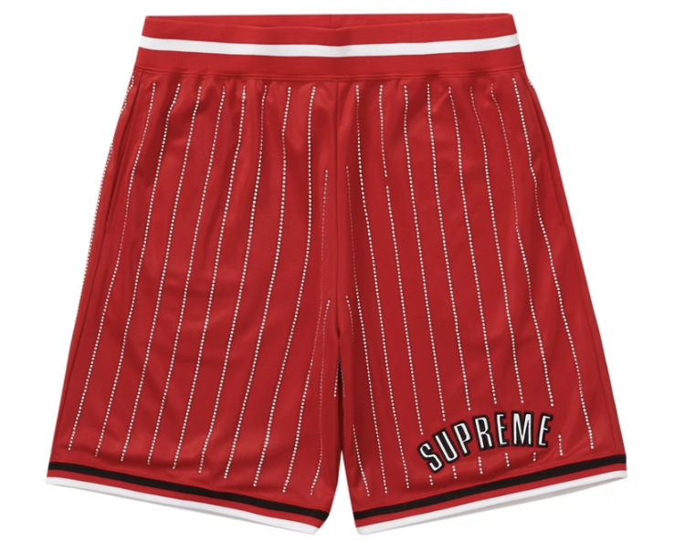 Supreme Rhinestone Stripe Basketball Short Red