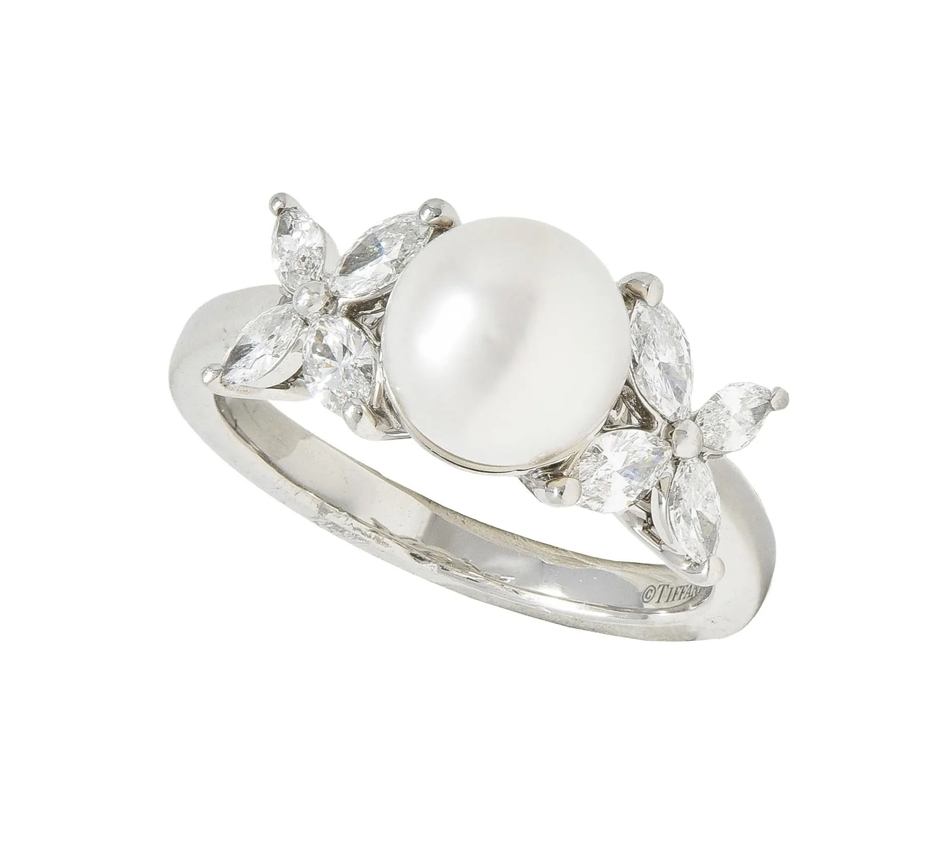 Tiffany & Co. Contemporary Akoya Pearl Diamond Platinum Victoria Cluster Ring