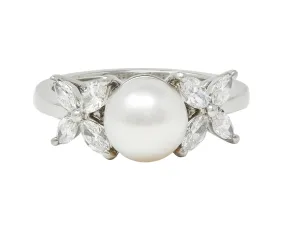 Tiffany & Co. Contemporary Akoya Pearl Diamond Platinum Victoria Cluster Ring