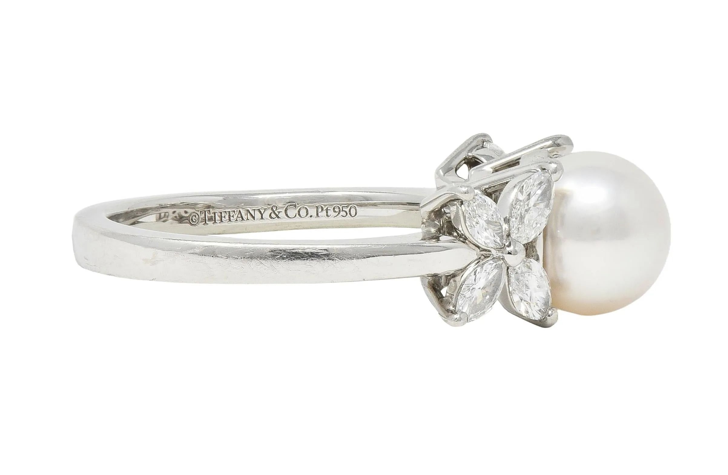 Tiffany & Co. Contemporary Akoya Pearl Diamond Platinum Victoria Cluster Ring