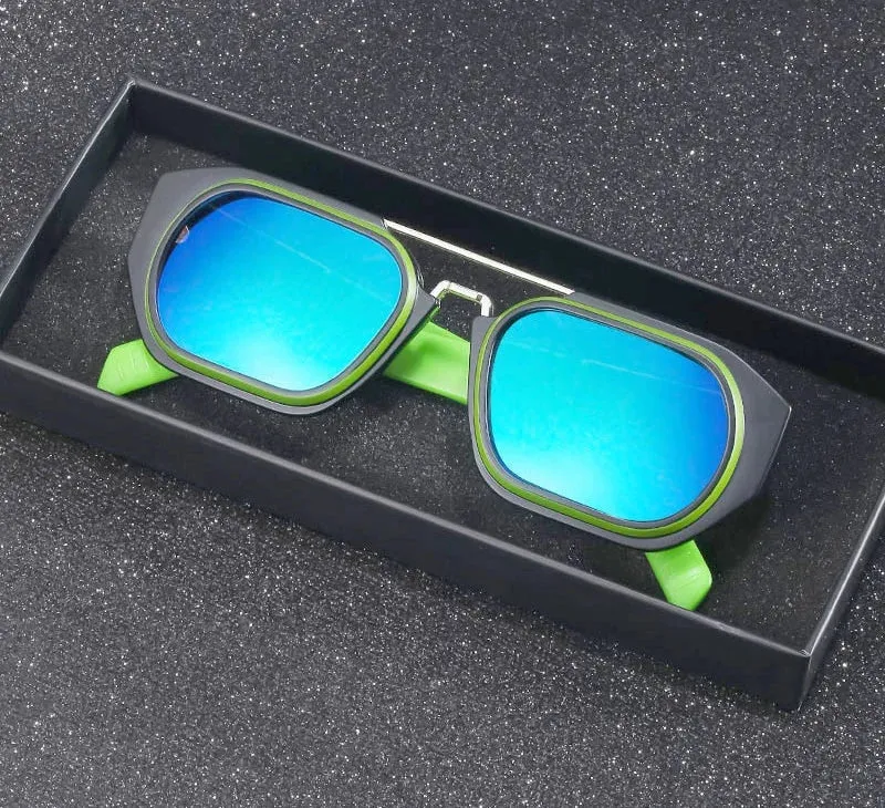 Unisex Vintage Luxury Small Rectangle Square UV400 Mirror Sunglasses