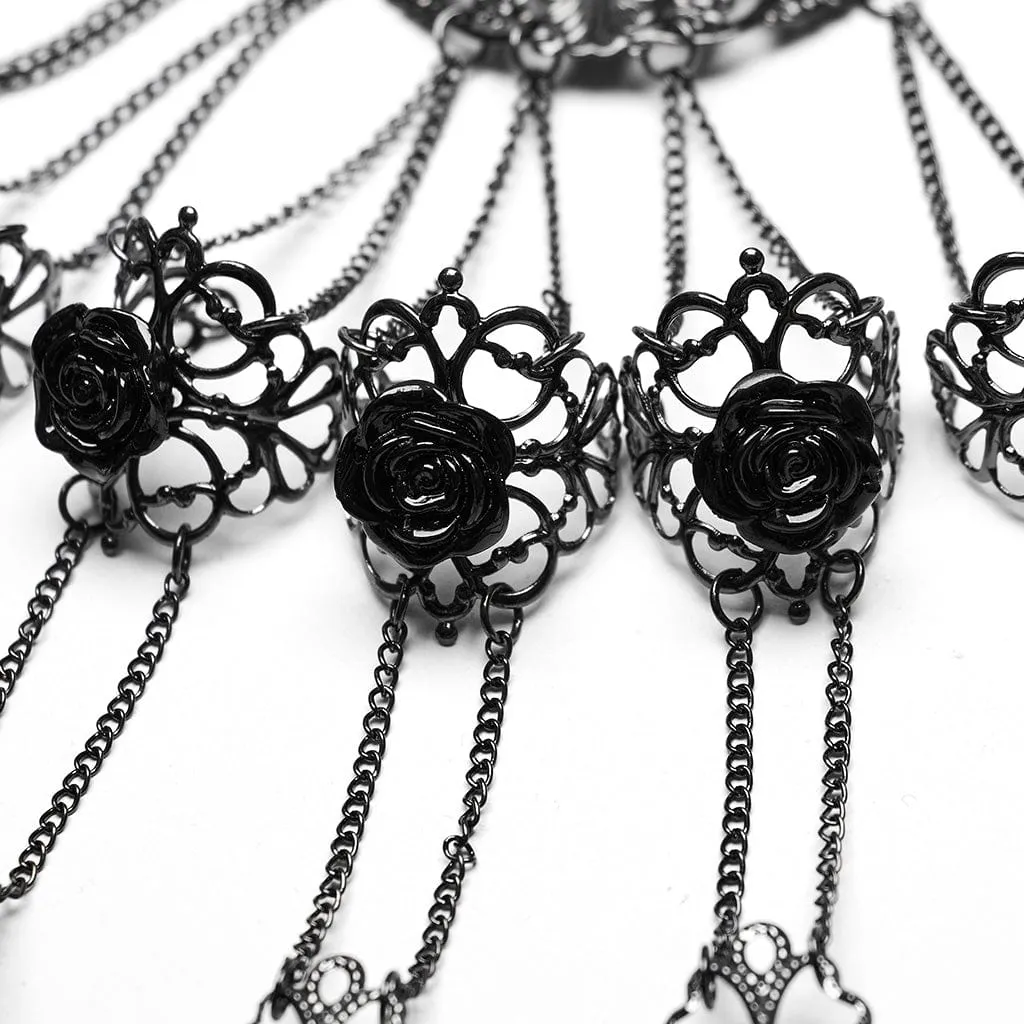 Women's Gothic Cutout Rose Chain Bracelet with Finger-cot