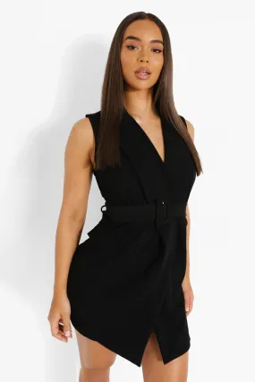 Wrap Front Belted Blazer Dress